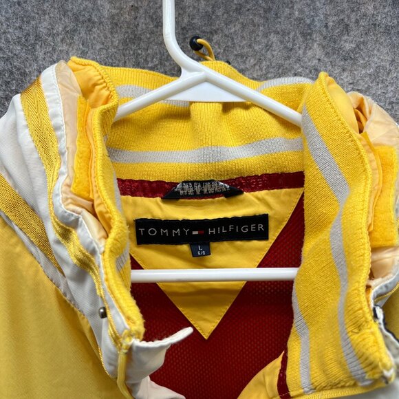 Vintage Tommy Hilfiger Jacket Men Large Yellow ColorBlock Windbreaker Hooded 80s - Picture 5 of 12